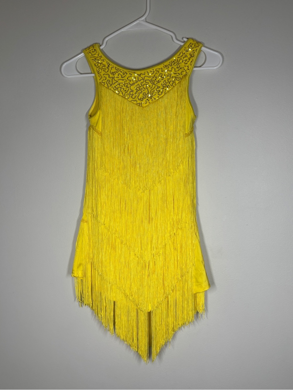 bright yellow Balera fringe & sequin performance dance dress